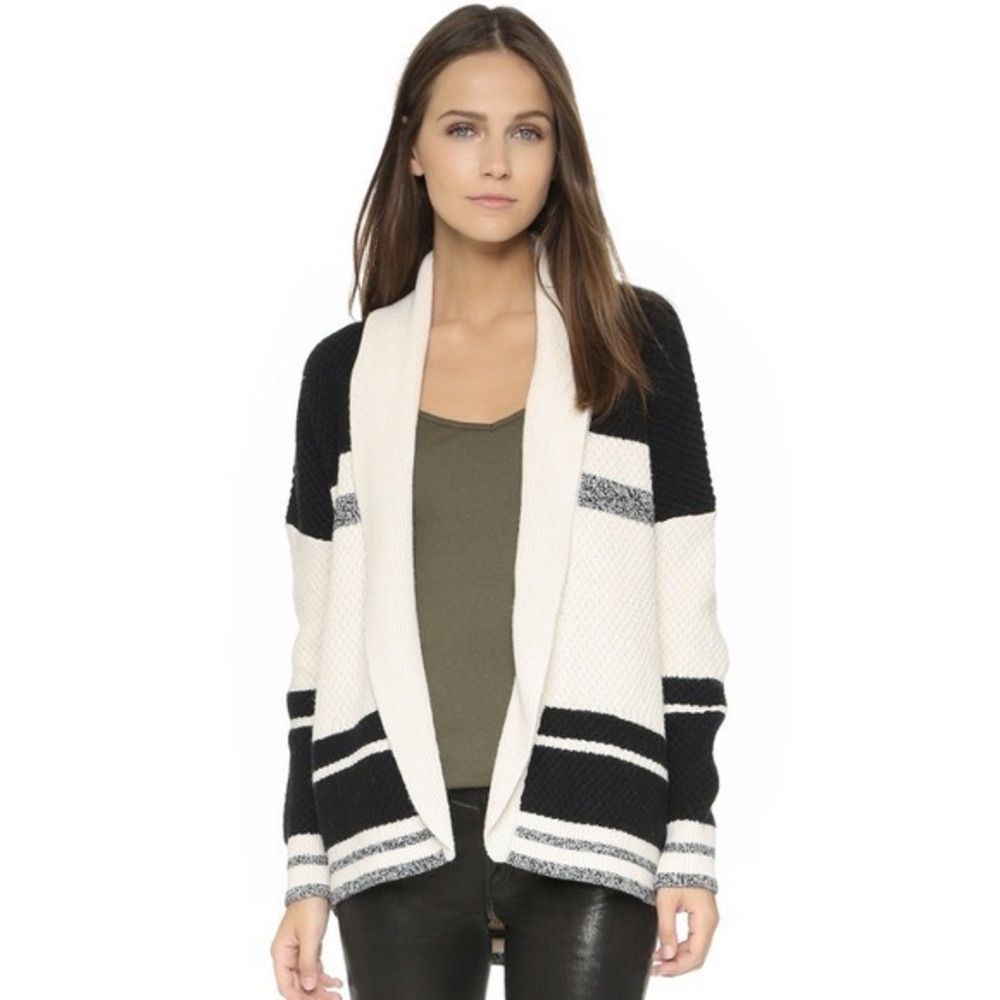Madewell Sweater- Cocoon, chunky knit, black and cream cardigan. Size small